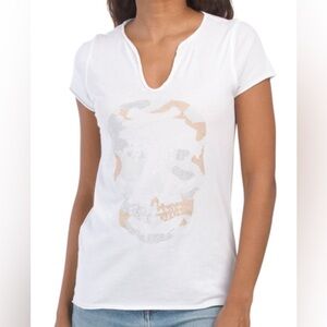 ZADIG & VOLTAIRE White Tunisien MC Embellished Skull Camo Strass Tee S/M